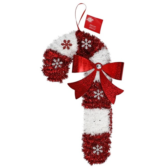 NWT Set of 2- Red & White Tinsel Candy Cane Bedazzled ❄️ Holiday Decorations - Picture 8 of 8